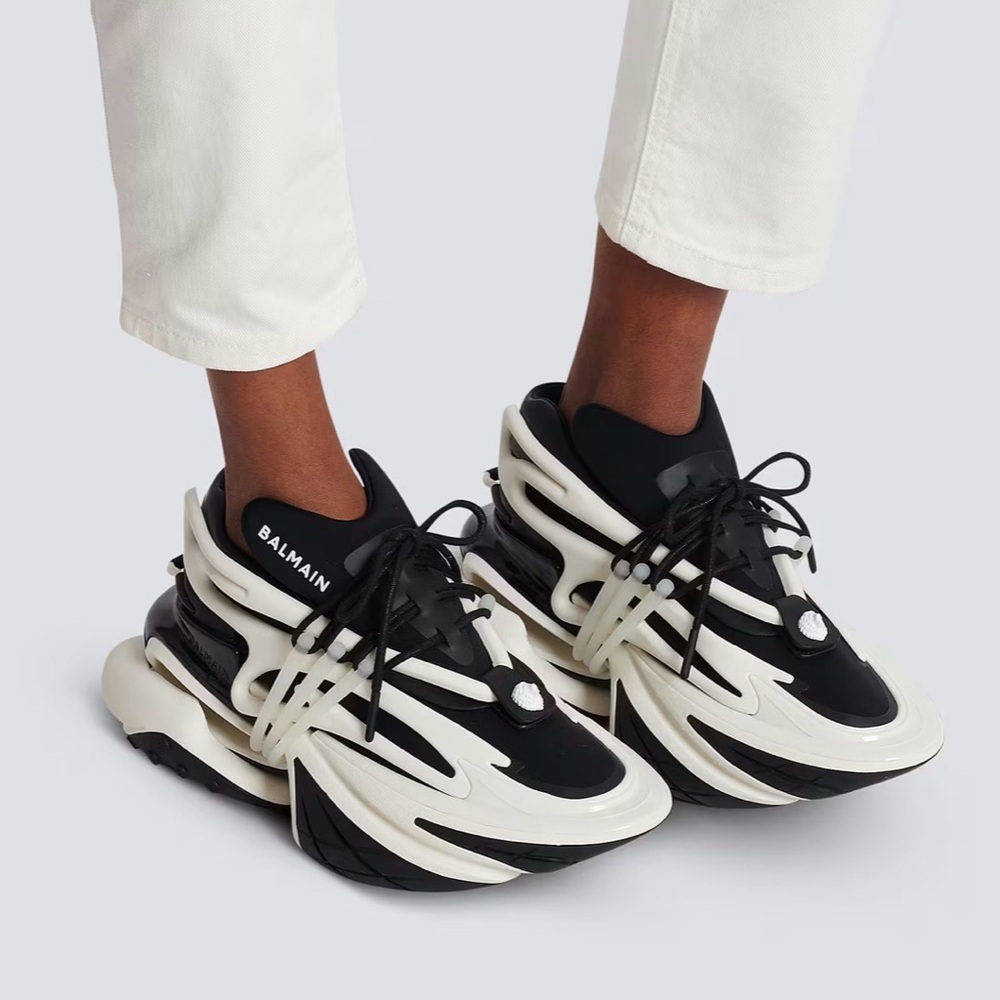 NEW! $1,195 Balmain Paris Unicorn Sneakers Black White 13 / 14 - Picture 14 of 15